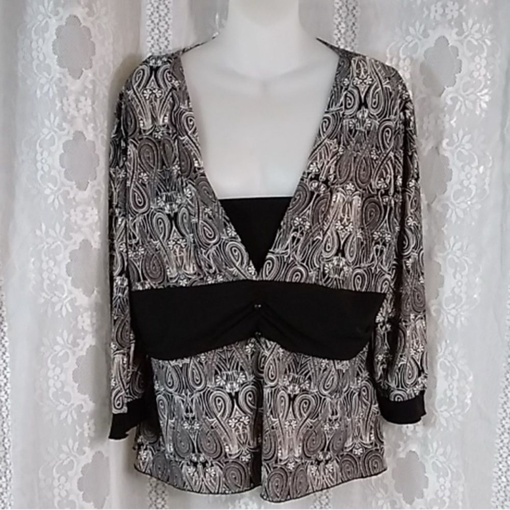 AA Studio AA Black and White Boxy Graphic Women’s Blouse Size Plus 18W